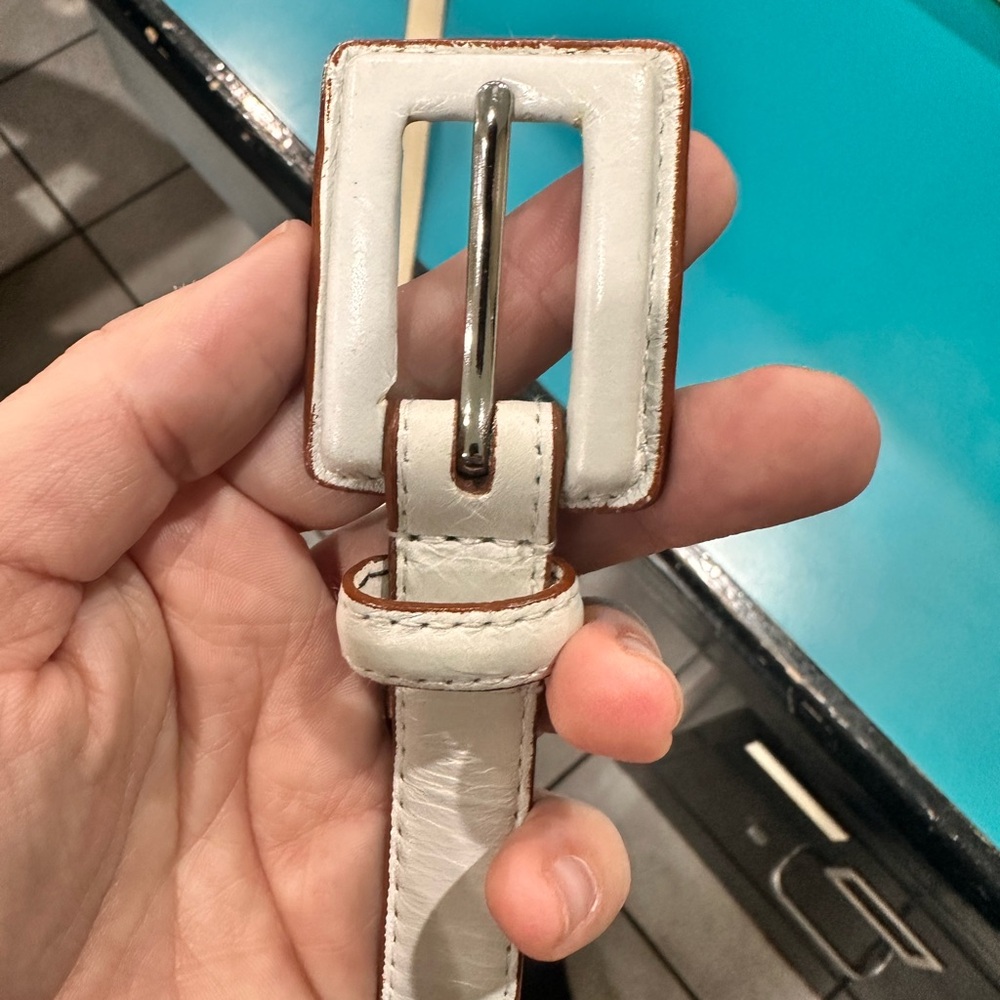 TreVero White and Tan Genuine Leather Belt TreVero Vintage Vintage - Picture 4 of 15